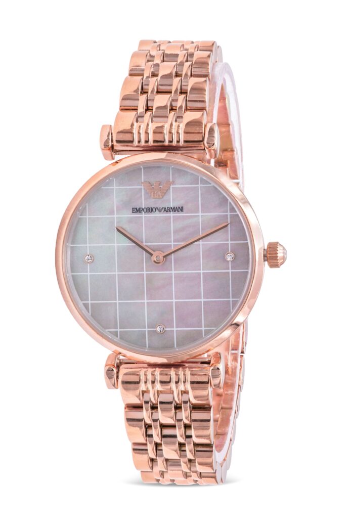 Emporio Armani Gianni T Bar Quartz Mother of Pearl Dial Rose Gold Steel Strap Watch For Women - AR11385 - Image 4